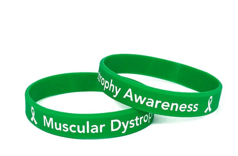 Muscular Dystrophy Awareness Green Rubber Bracelet Wristband White Letters- Adult 8"