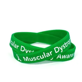 Muscular Dystrophy Awareness Green Rubber Bracelet Wristband White Letters- Adult 8"