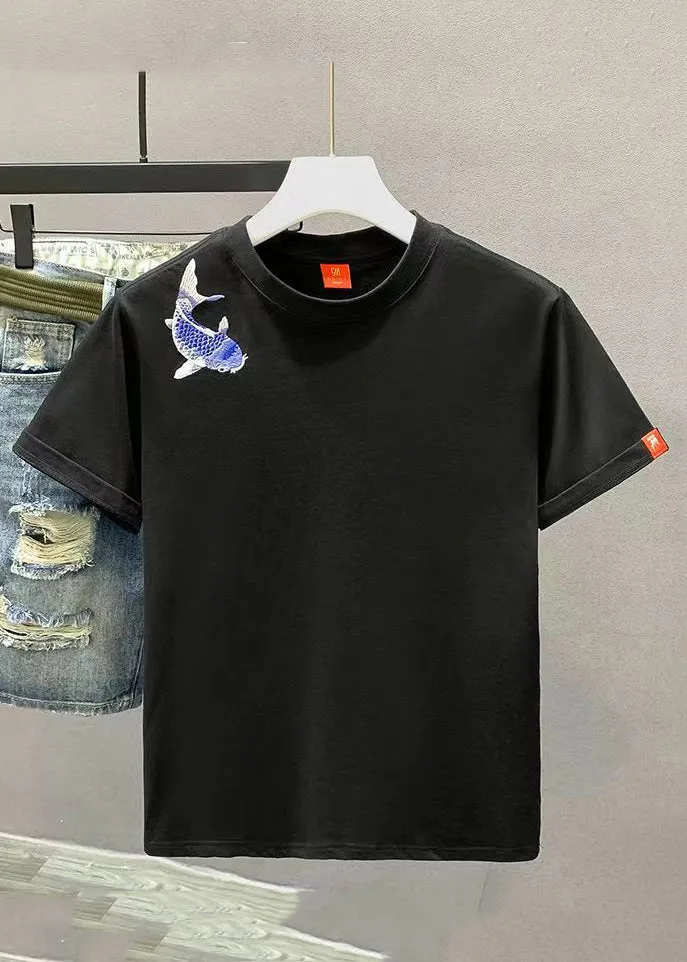 New White Embroideried Cozy Solid Cotton Mens T Shirts Summer LK065
