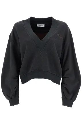 oversized sweatshirt with deep v-neck in gradient black 250WCF00010JJF007AA BLACK FADE/BROWN