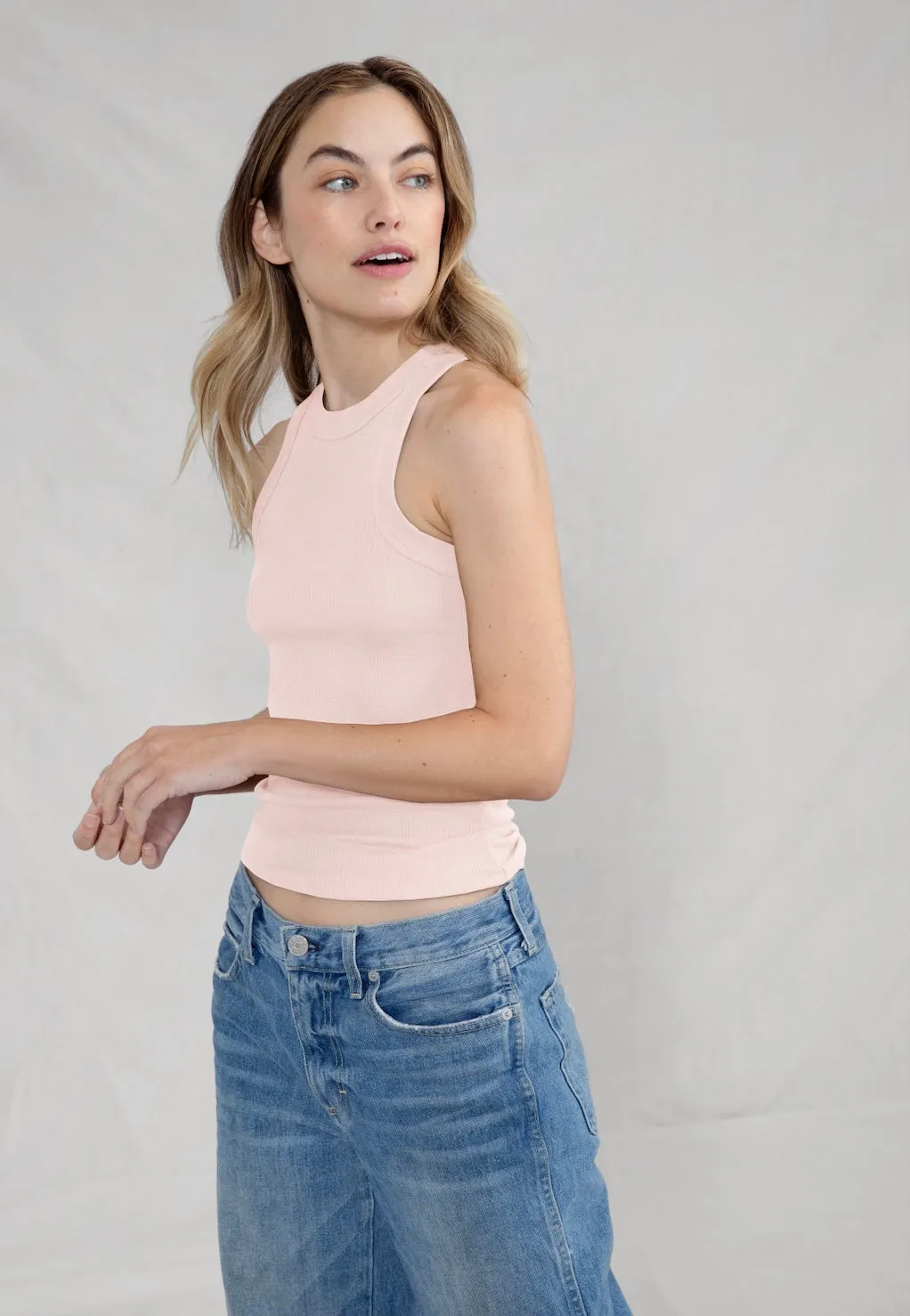 Rib Fitted Racer Tank (Rose Quartz)