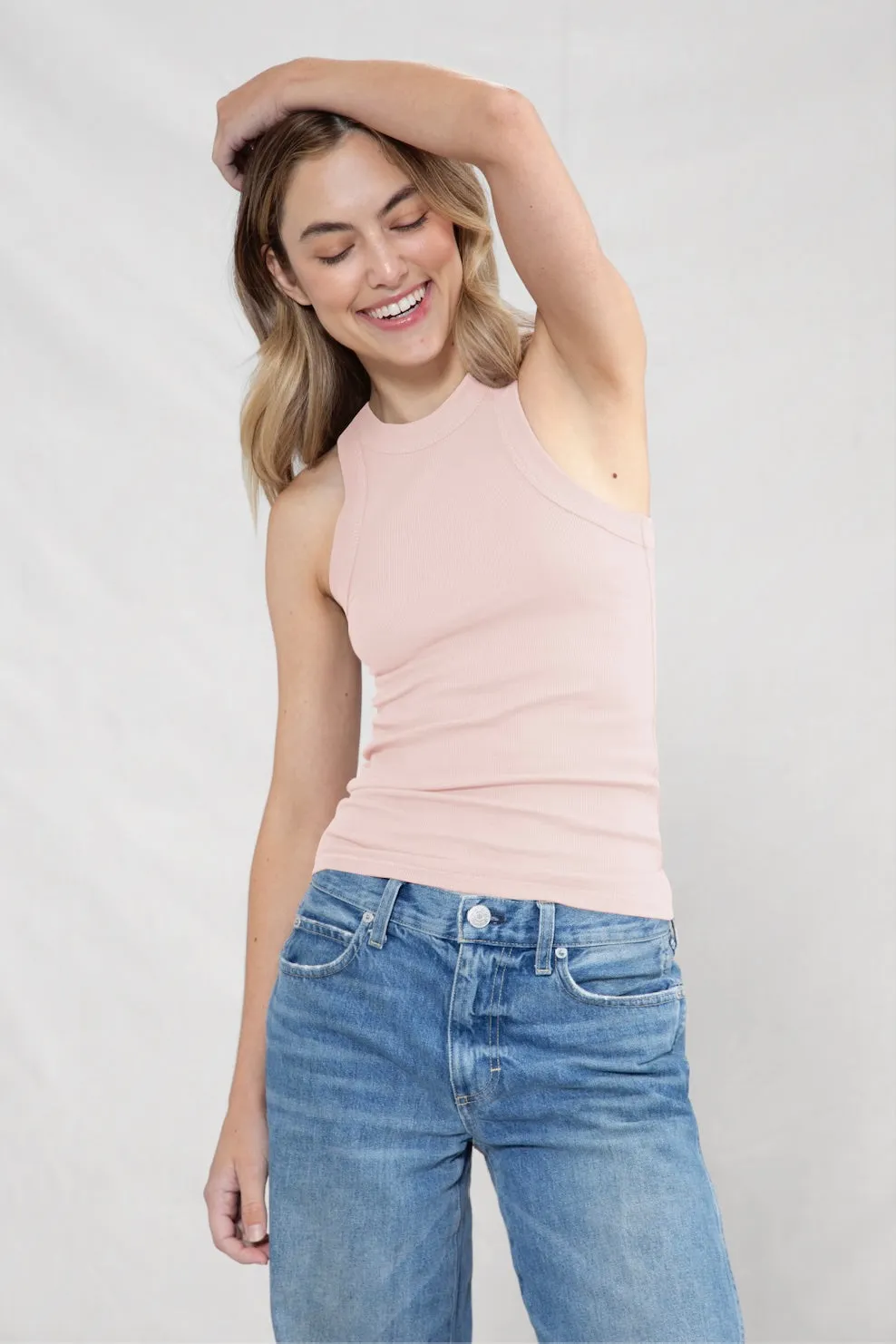 Rib Fitted Racer Tank (Rose Quartz)