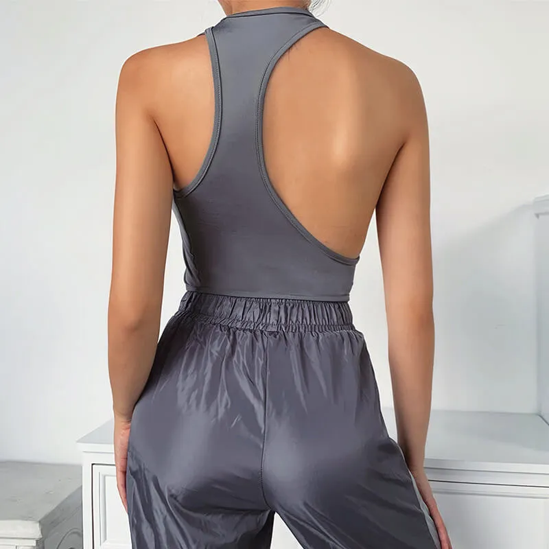 Sexy Gray Plain Backless Cropped Short Tank Tops