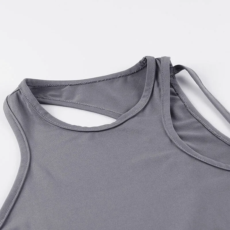 Sexy Gray Plain Backless Cropped Short Tank Tops
