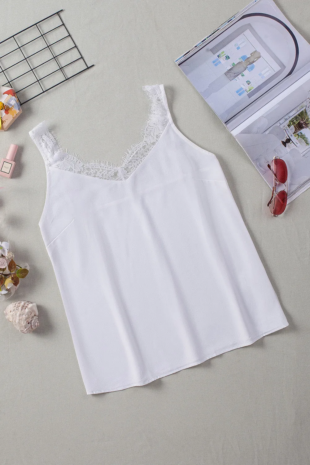 Solid Lace Splicing Sleeveless Top