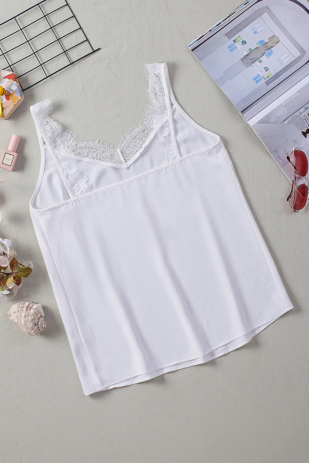 Solid Lace Splicing Sleeveless Top