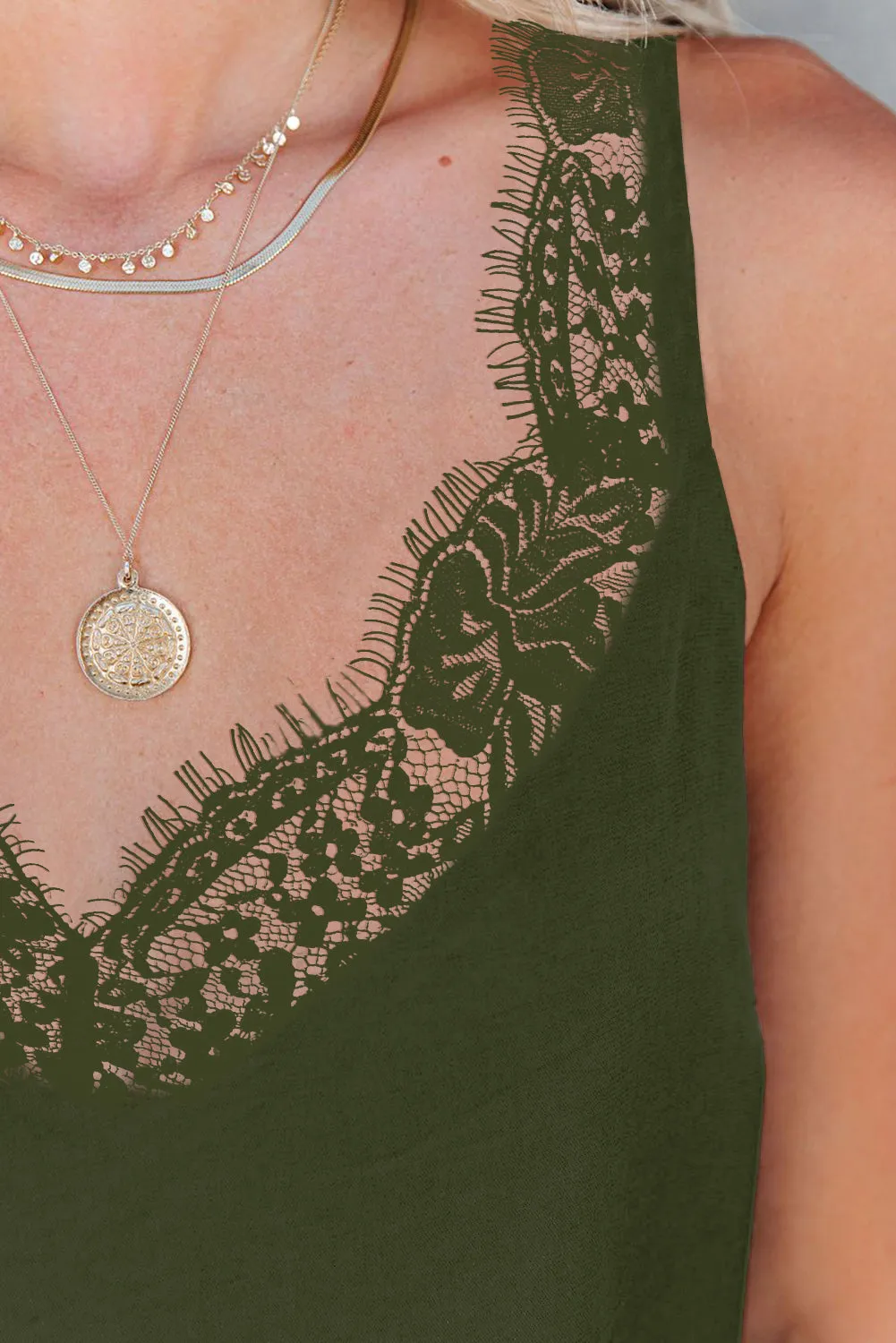 Solid Lace Splicing Sleeveless Top