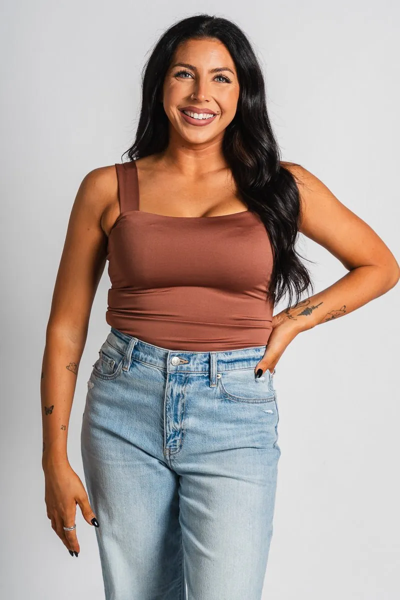 Square neck cami tank top dusty brick