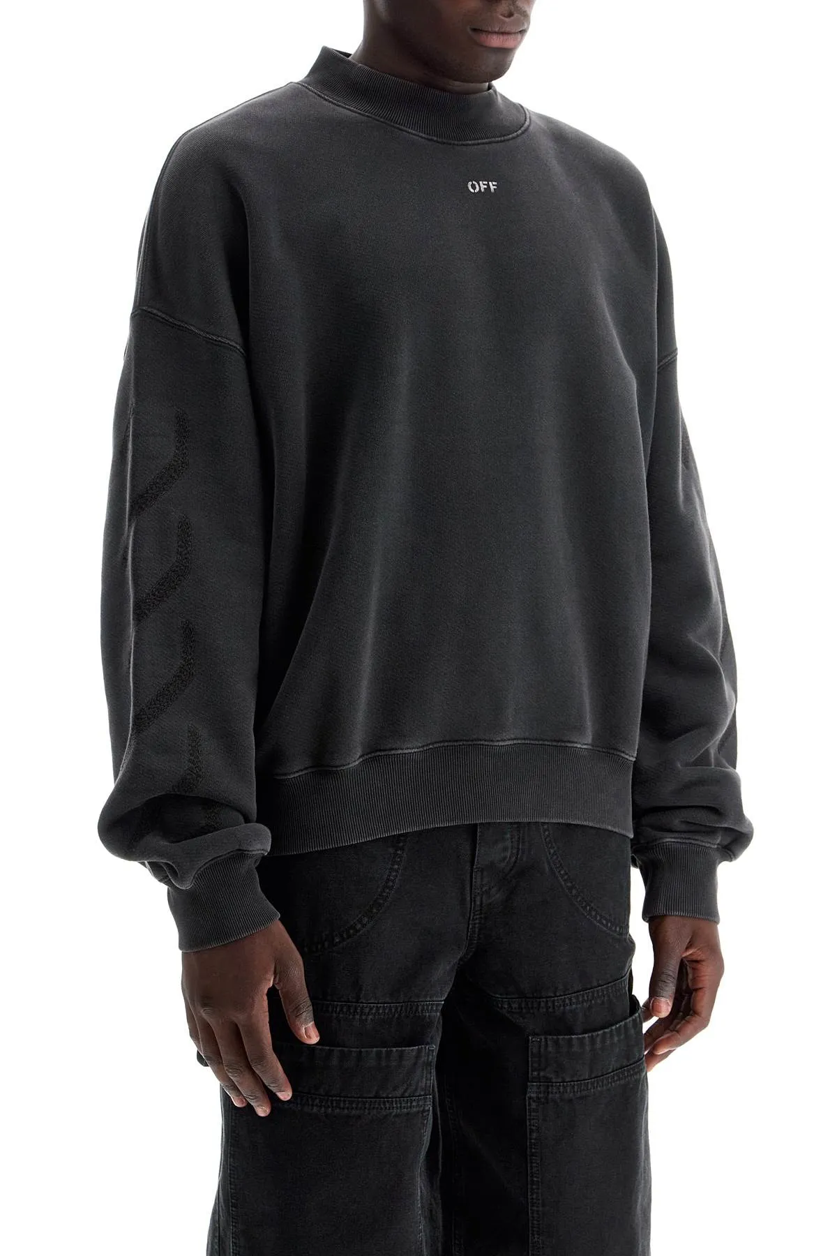 st. matthew crewneck sweatshirt with arrow OMBA070C99FLE002 BLACK GREY