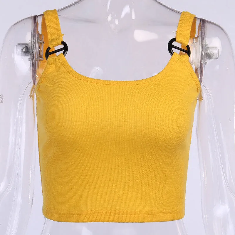 Summer Yellow Plain Backless Cropped Tank Tops