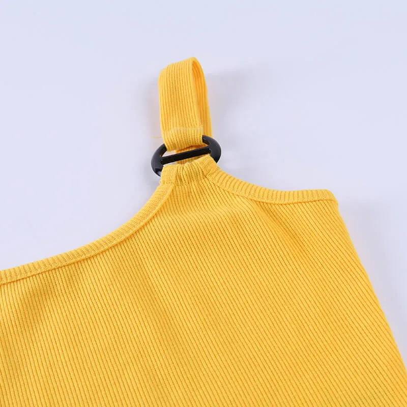 Summer Yellow Plain Backless Cropped Tank Tops