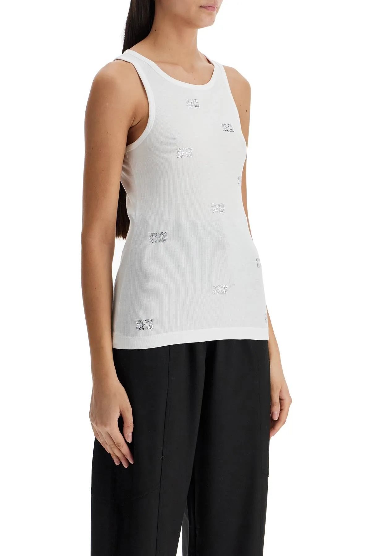 tank top with micro rhinest T4087 BRIGHT WHITE