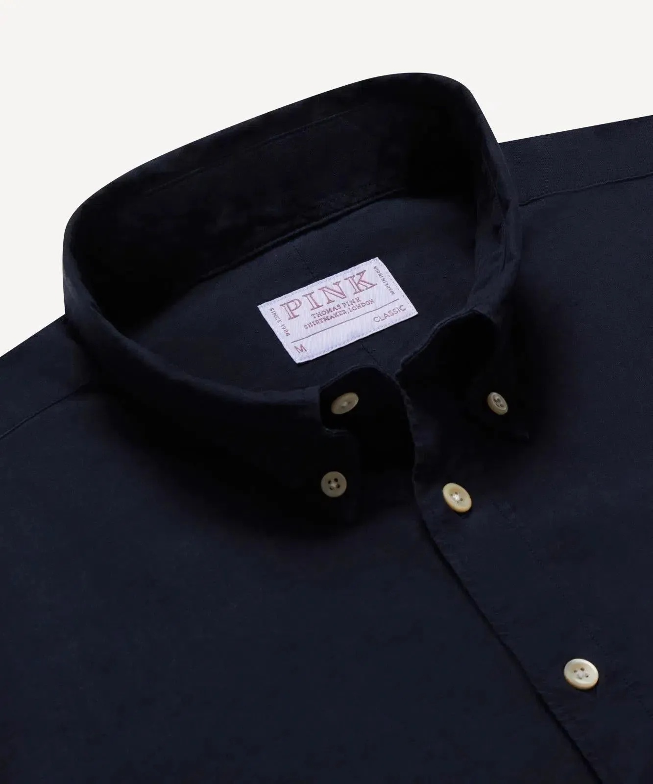 Thomas Pink Classic Fit Smart Casual Cotton Linen Dyed Shirt Navy