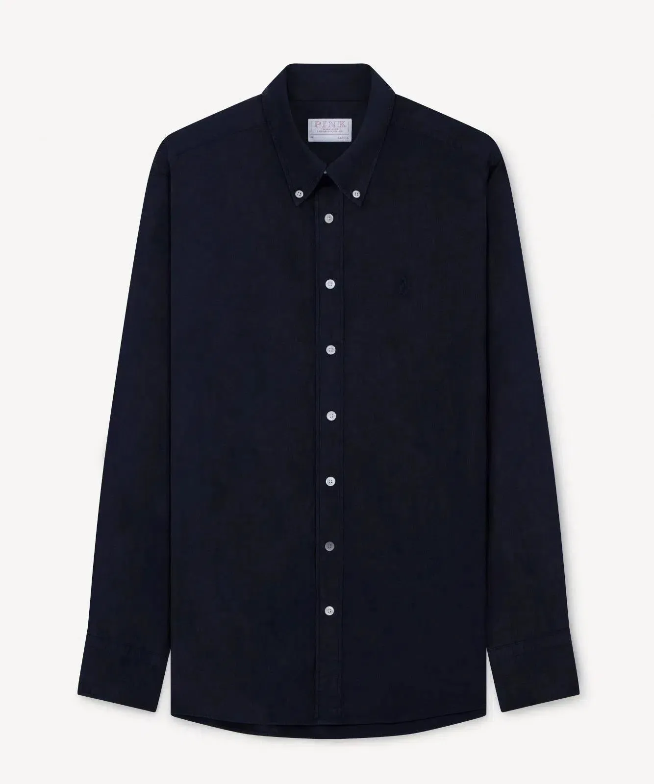 Thomas Pink Classic Fit Smart Casual Cotton Linen Dyed Shirt Navy