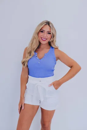 Trendy Button Front Cropped Tank - Blue