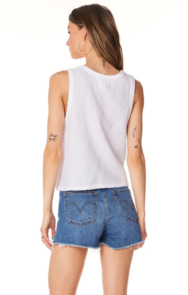 V Neck Raw Edge Gauze Tank