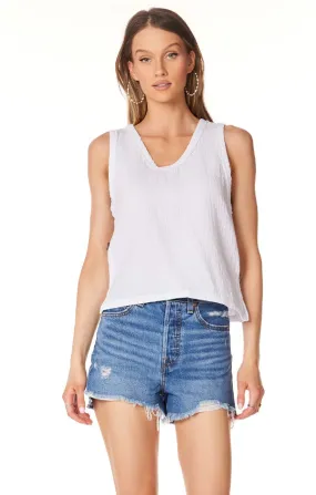 V Neck Raw Edge Gauze Tank
