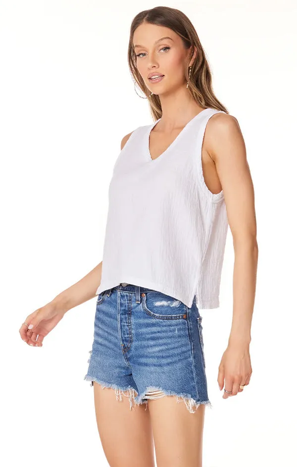 V Neck Raw Edge Gauze Tank