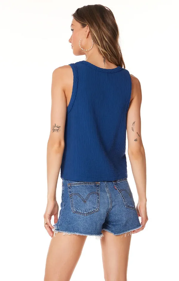 V Neck Raw Edge Gauze Tank