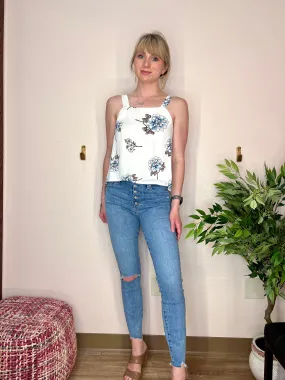 White Flower Tie Tank Blouse
