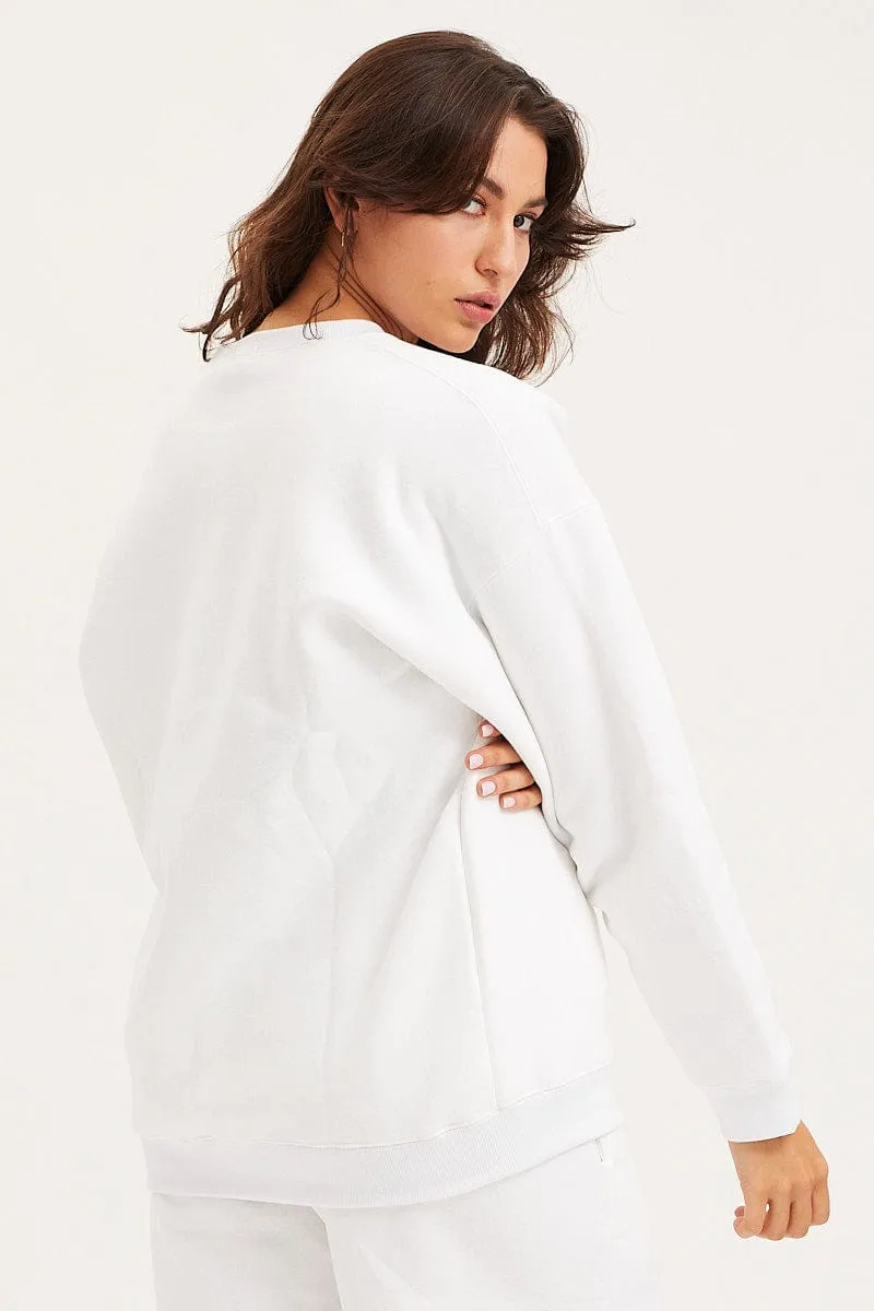 White Unisex Sweatshirts Oversized Crew Neck