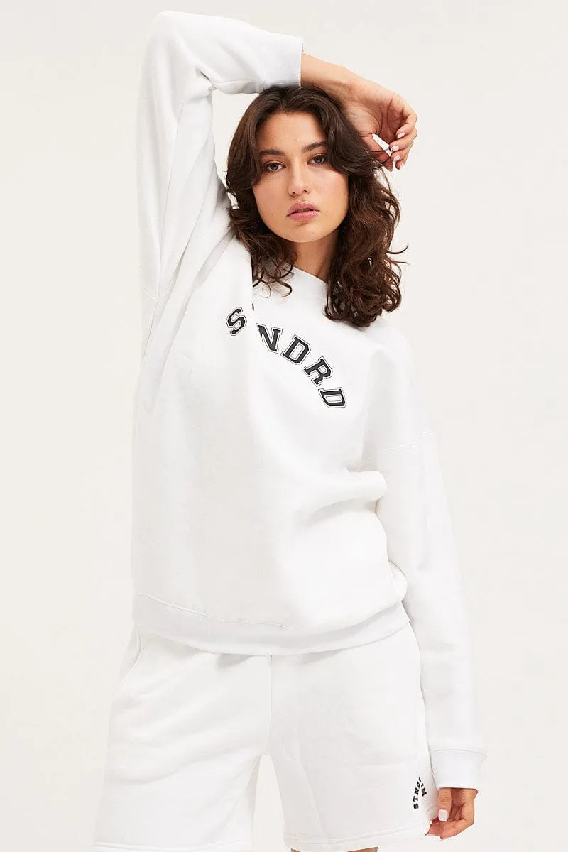White Unisex Sweatshirts Oversized Crew Neck
