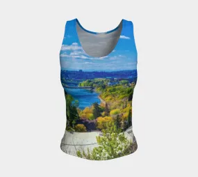 Women's Fitted Long Tank Top - Bow River Peace Bridge McHugh Bluff Fall HDR