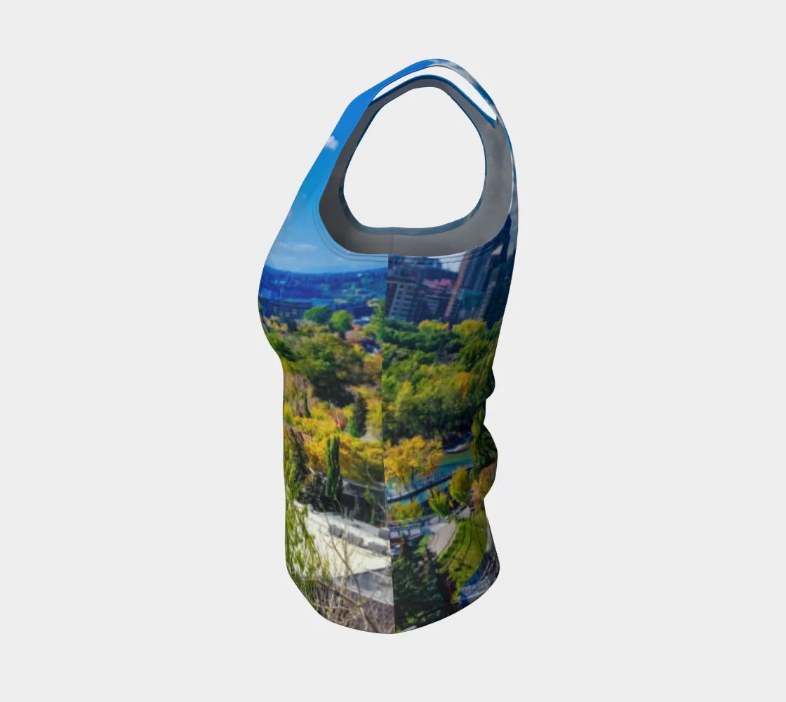 Women's Fitted Long Tank Top - Bow River Peace Bridge McHugh Bluff Fall HDR