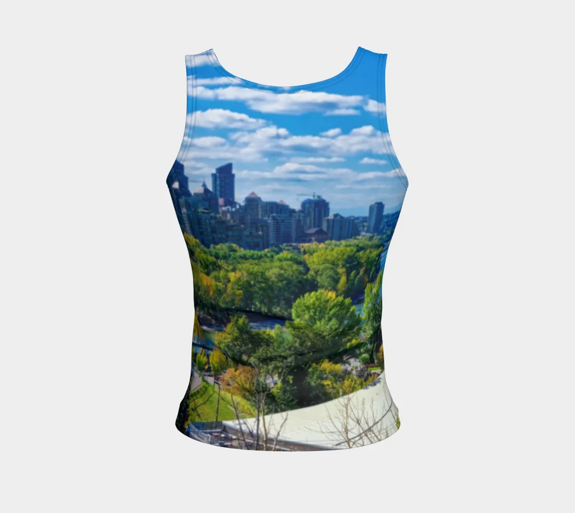 Women's Fitted Long Tank Top - Bow River Peace Bridge McHugh Bluff Fall HDR