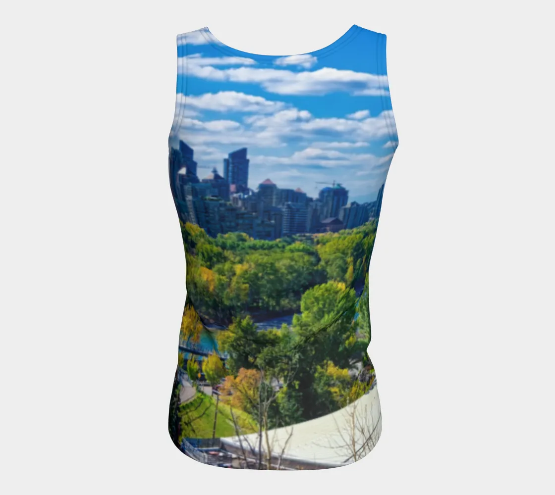 Women's Fitted Long Tank Top - Bow River Peace Bridge McHugh Bluff Fall HDR