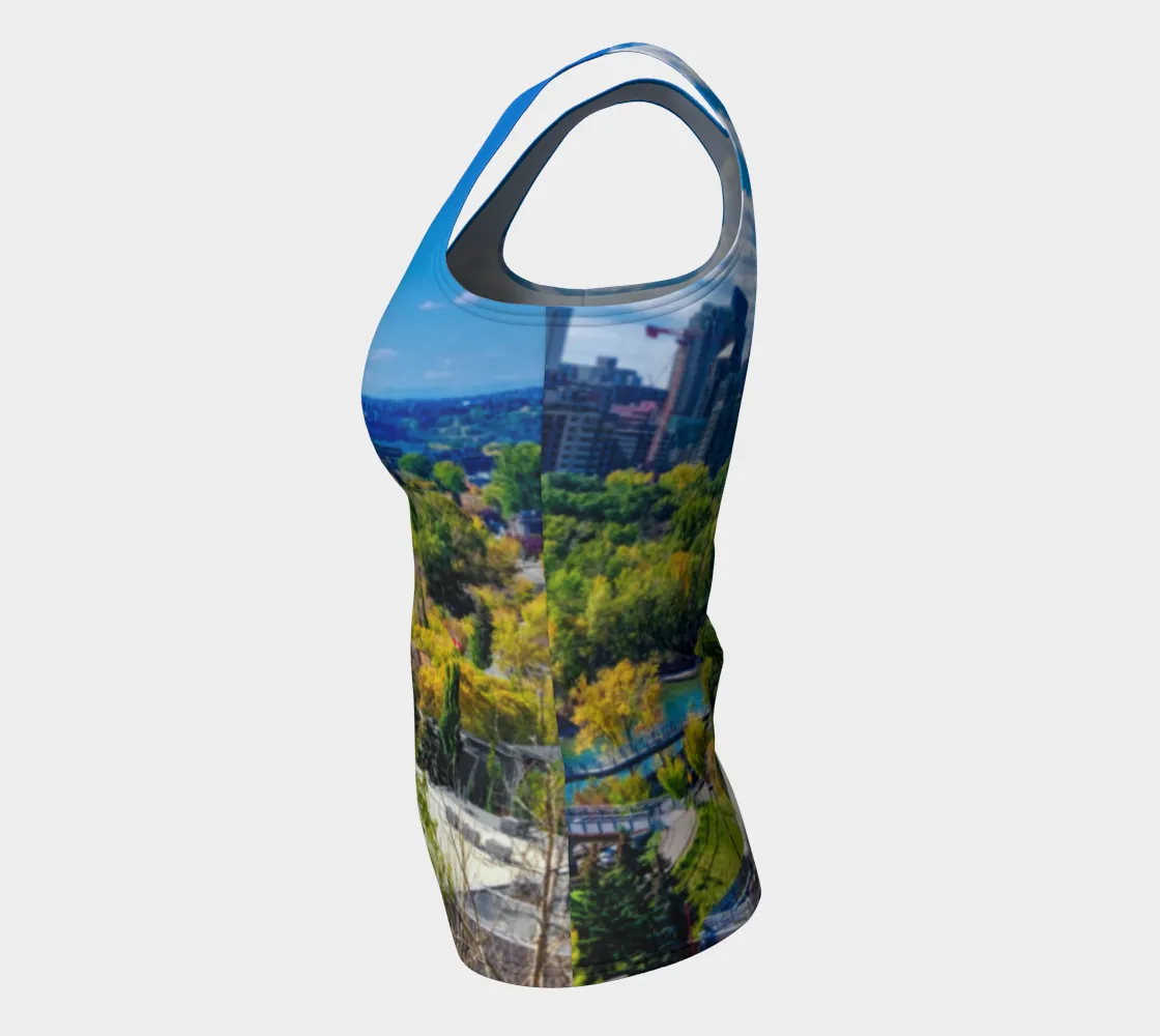 Women's Fitted Long Tank Top - Bow River Peace Bridge McHugh Bluff Fall HDR