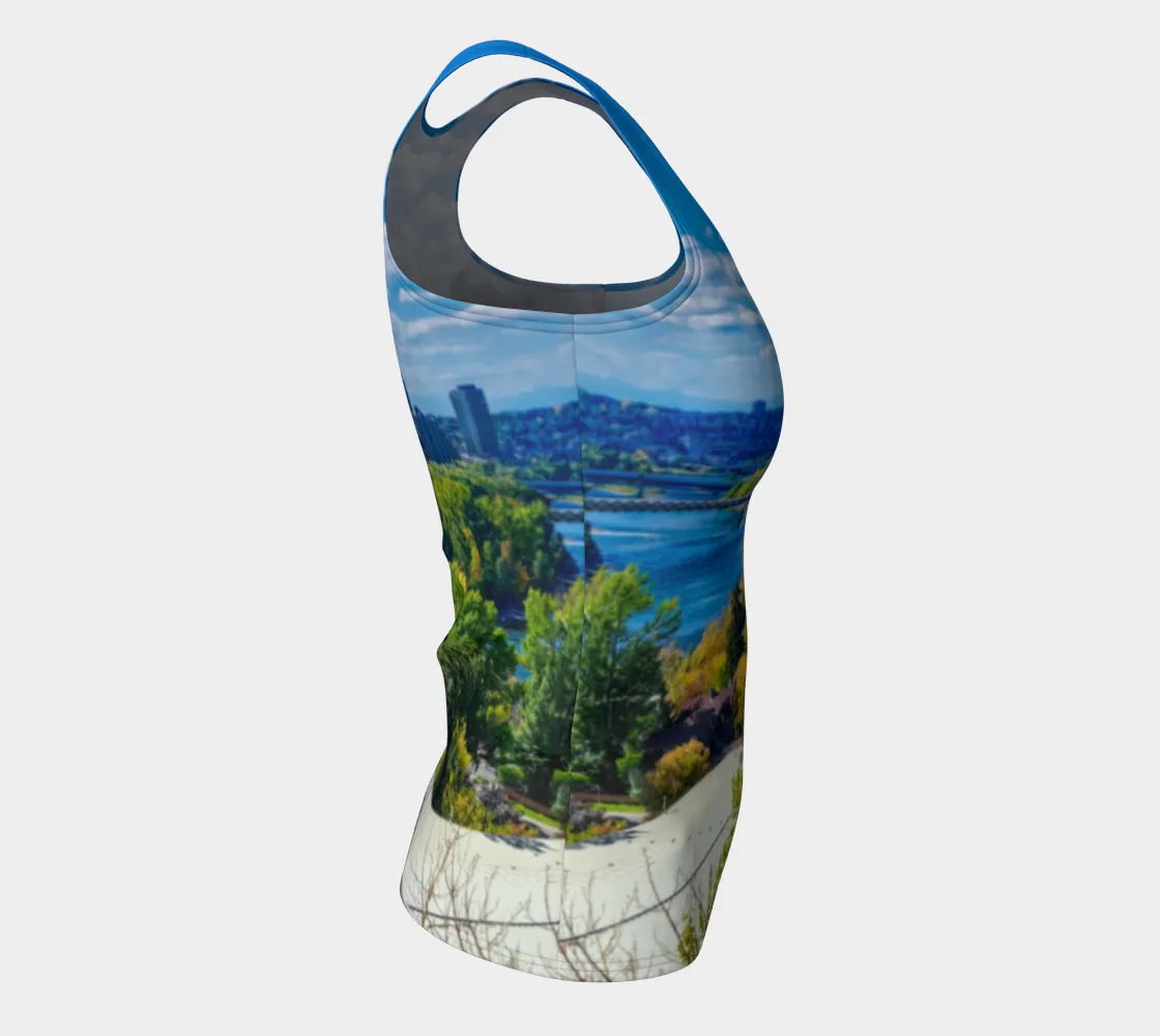 Women's Fitted Long Tank Top - Bow River Peace Bridge McHugh Bluff Fall HDR