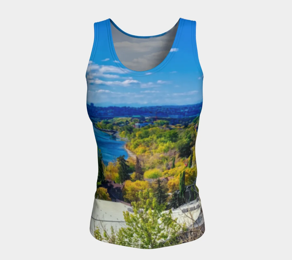 Women's Fitted Long Tank Top - Bow River Peace Bridge McHugh Bluff Fall HDR