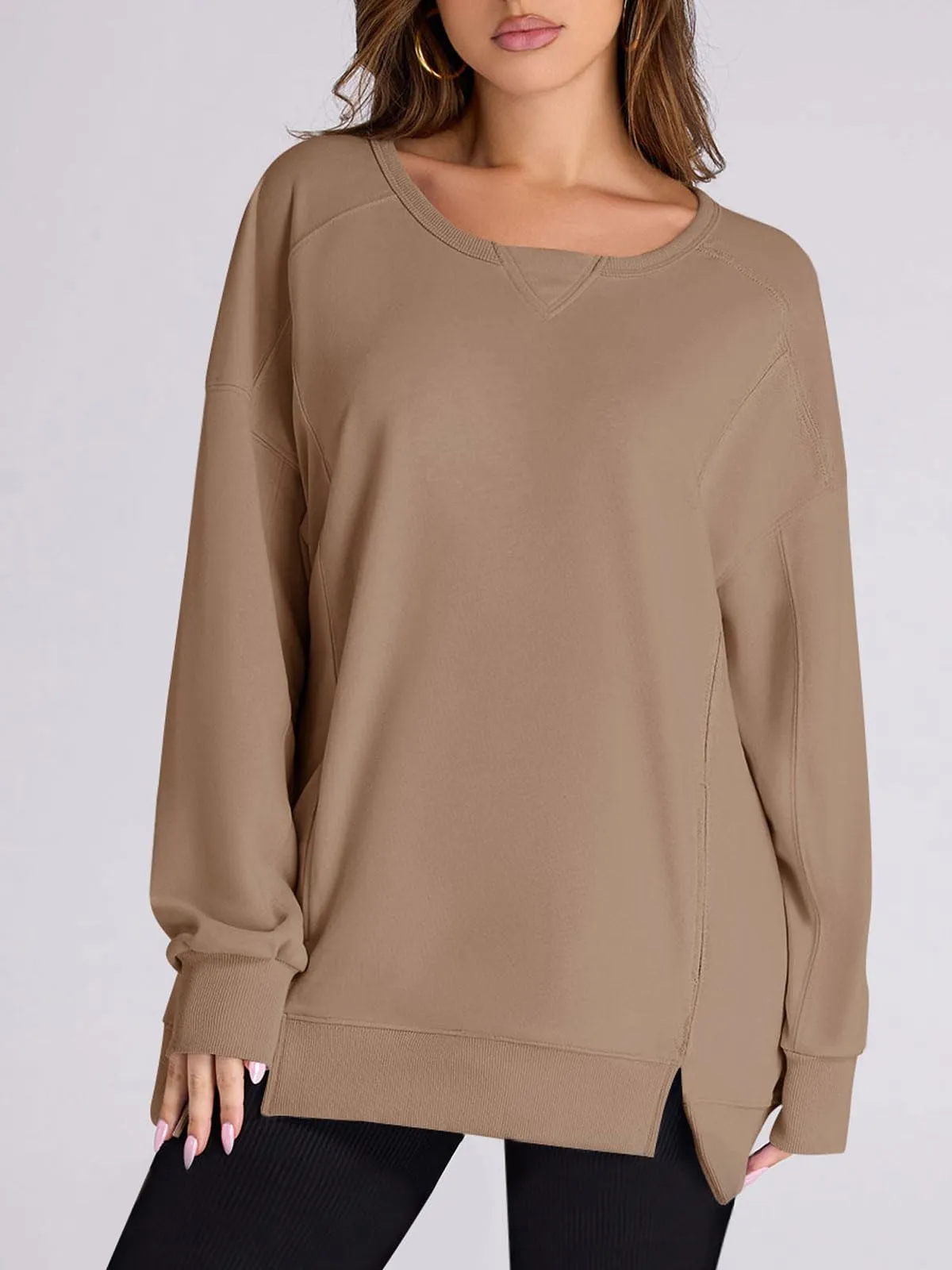 Women's High Low Side Slit Pullover Sweatshirt With Pockets (Buy 2 Free Shipping)
